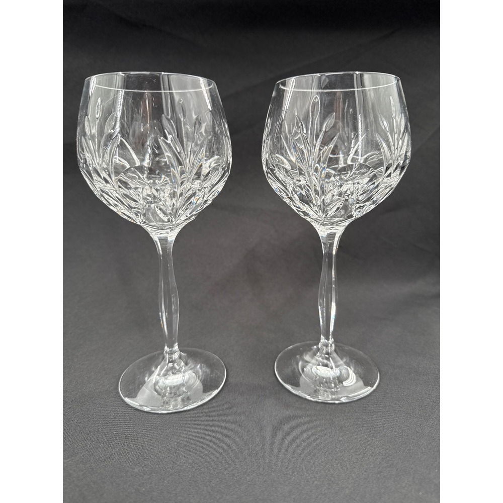 Noritake Rothschild Crystal Wine Glasses Set of 2 Etched Floral Stemware